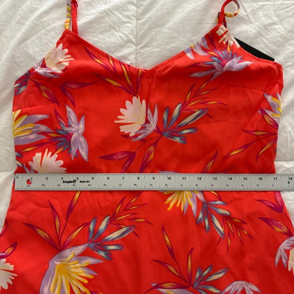 Lulus Quinlynn Coral Red Floral Print Midi Dress Medium New